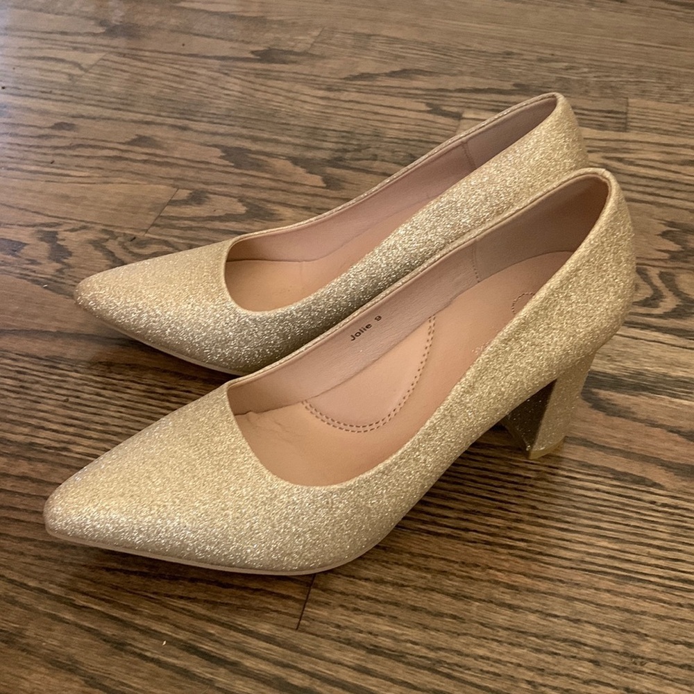 J. Adams Gold Jolie Shimmer Block Heels